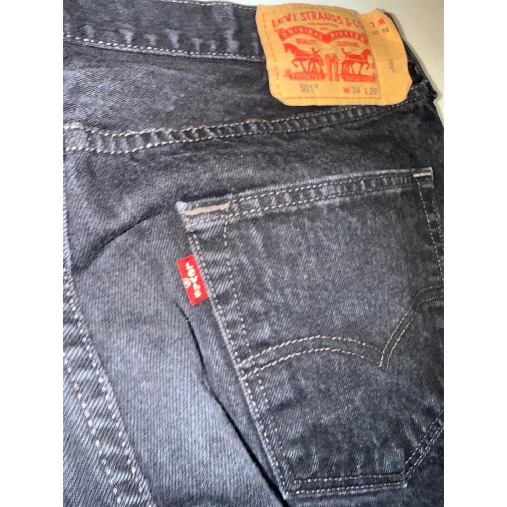 Levis 501 Original Fit Black Straight Leg Jeans‎ Mens W34 L29 Button Fly Denim - Picture 13 of 14